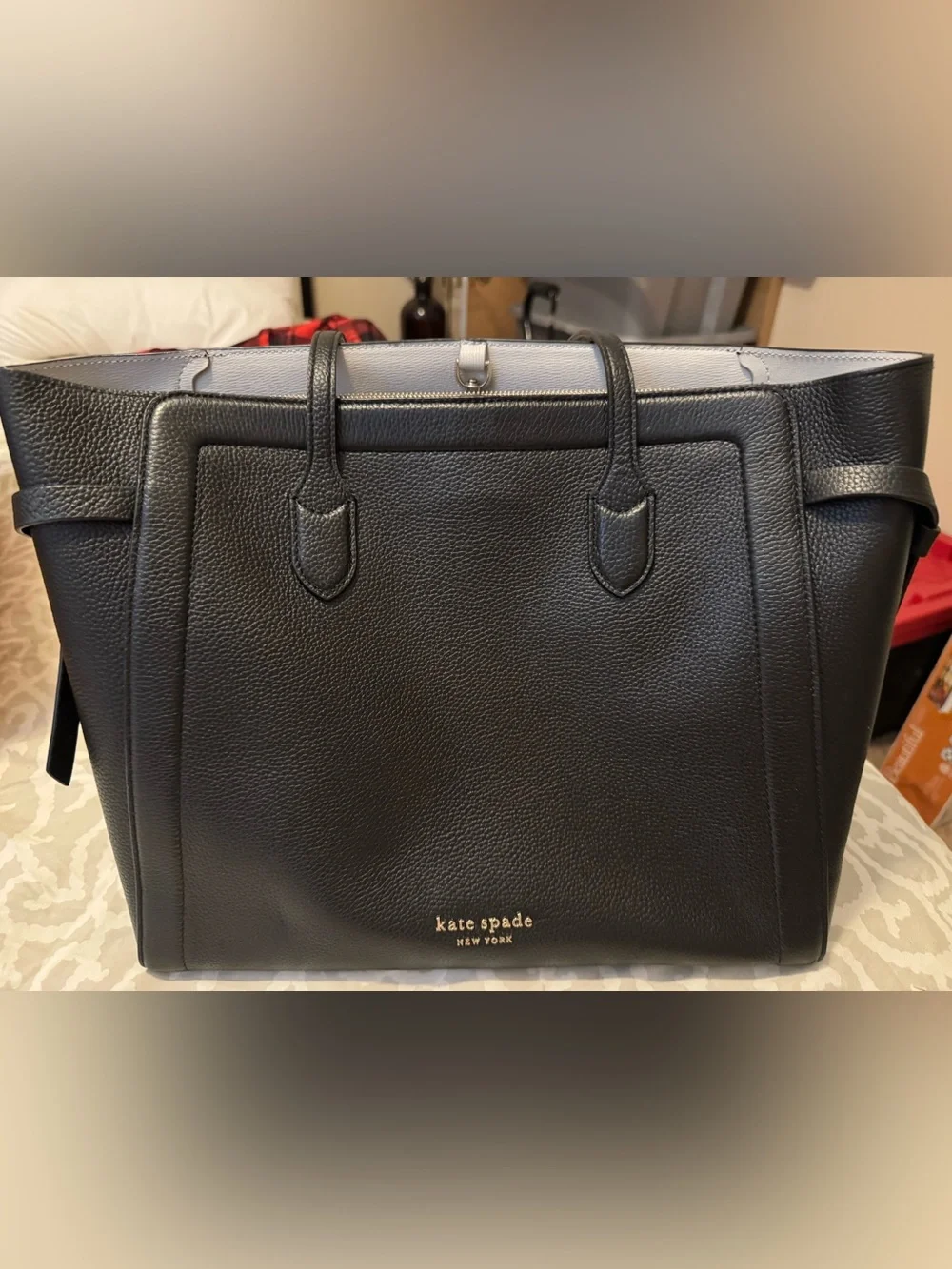 kate spade Black Pebbled Leather Work Tote
